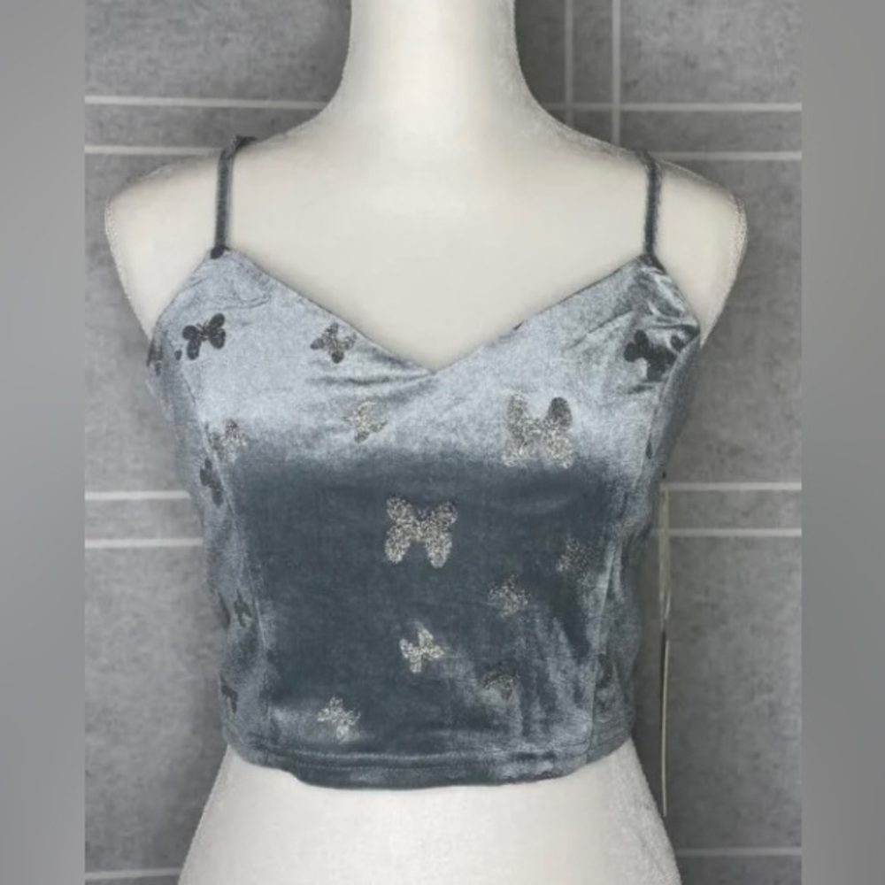 NWT Gray Velvet Gitter Butterfly Tank Style Top by Blashe sz Large